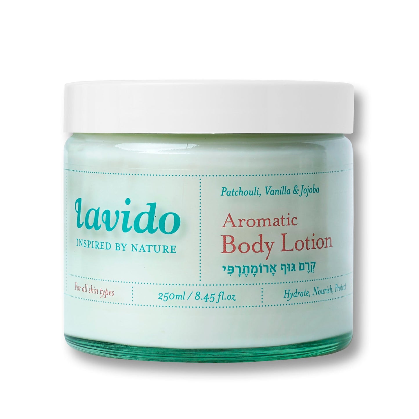 A nourishing, hydrating body lotion with shea butter, aloe, and jojoba, scented with patchouli and vanilla.