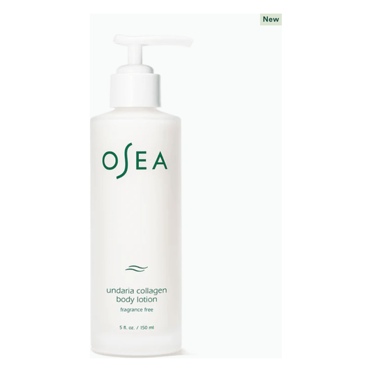 A bottle of osea undaria collagen body lotion with a pump dispenser.