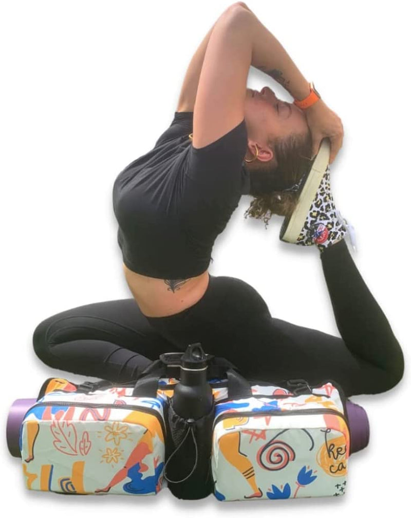 WHITE as IVORY Yoga Mat Bag | Lightweight Tote Bag | Pockets to Carry 2 Yoga Blocks, Large Mat, Yoga Strap, Bottle, Keys, Phone, Hand Towel, Xtra Clothing | Yoga Pilates Gym | Machine Washable