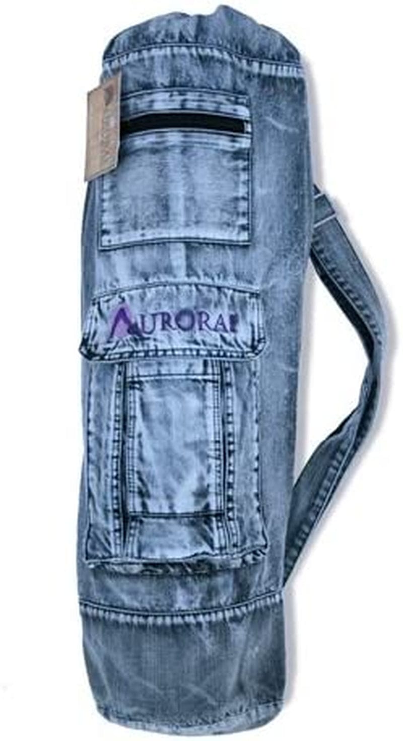 AURORAE Extra Large Yoga Mat Denim Bag for Men and Woman; Also Used for Fitness, Pilates, Aerobic Workout, Travel Mats for People on the Go