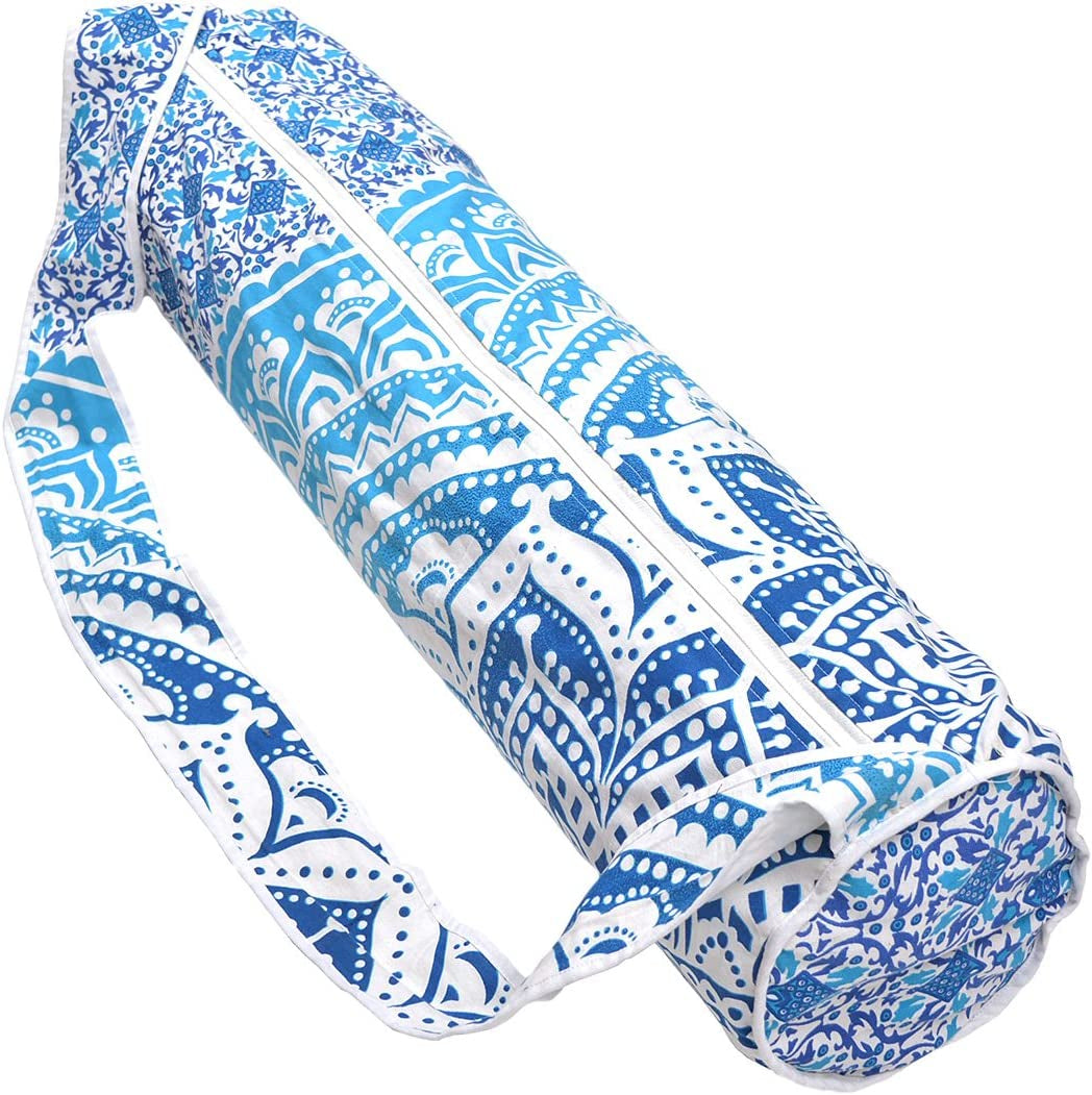 Pop Shop India Handmade Mandala Cotton Yoga Mat Bag with Shoulder Strap Yoga Bags and Carriers