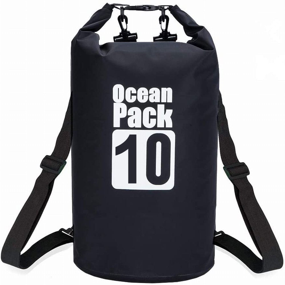 Waterproof Dry Bag, 10L/ 15L/ 20L/ 30L Roll Top Dry Compression Sack Keeps Gear Dry for Kayaking, Beach, Rafting, Boating, Hiking, Camping and Fishing (Black)