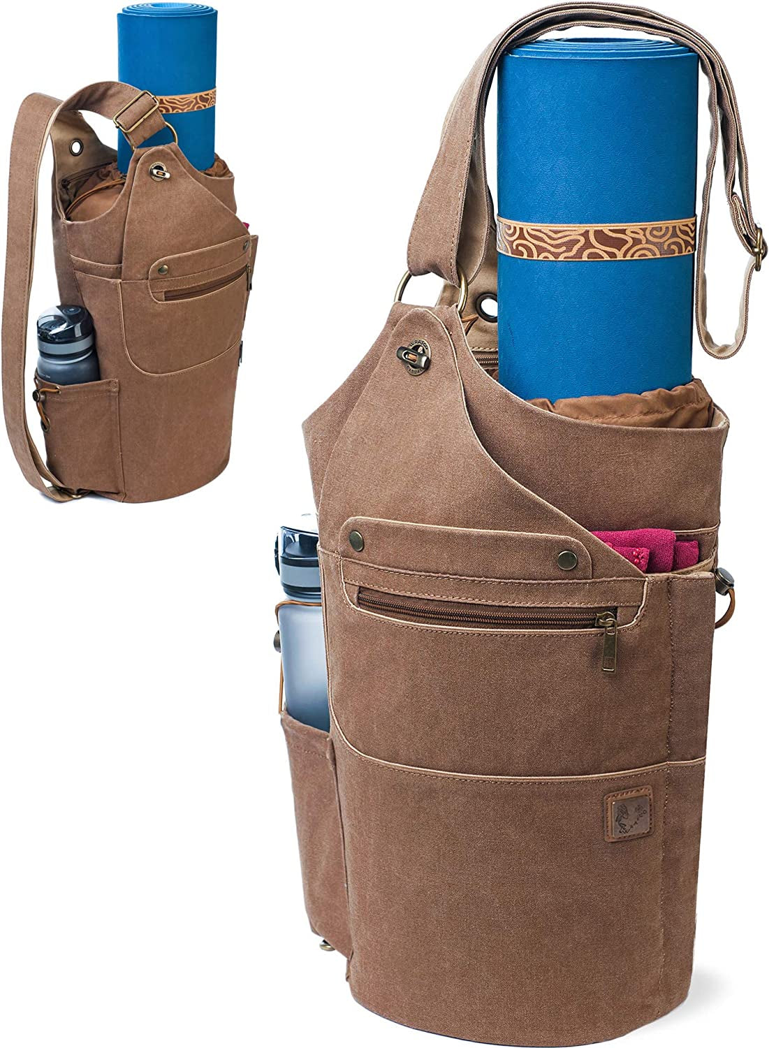 WRASCO Yoga Mat Bag Canvas Casual Yoga Backpack Convertible Yoga Mat Tote Sling Carrier - Fits Most Mat Sizes - Yoga Bags and Carriers for Women & Men - Gift 2 Elastic Straps