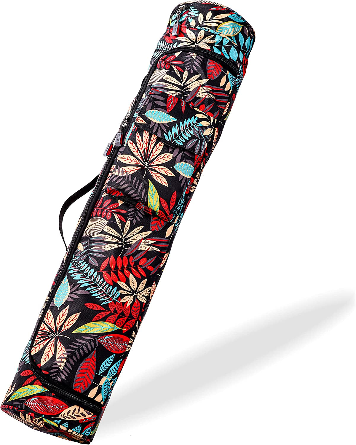 Mujun-L Yoga Mat Bag Sling Bag with Sturdy Canvas, Exercise Yoga Mat Carrier Full-Zip Yoga Mat Carry Bag with Double Storage Pockets and Adjustable Strap