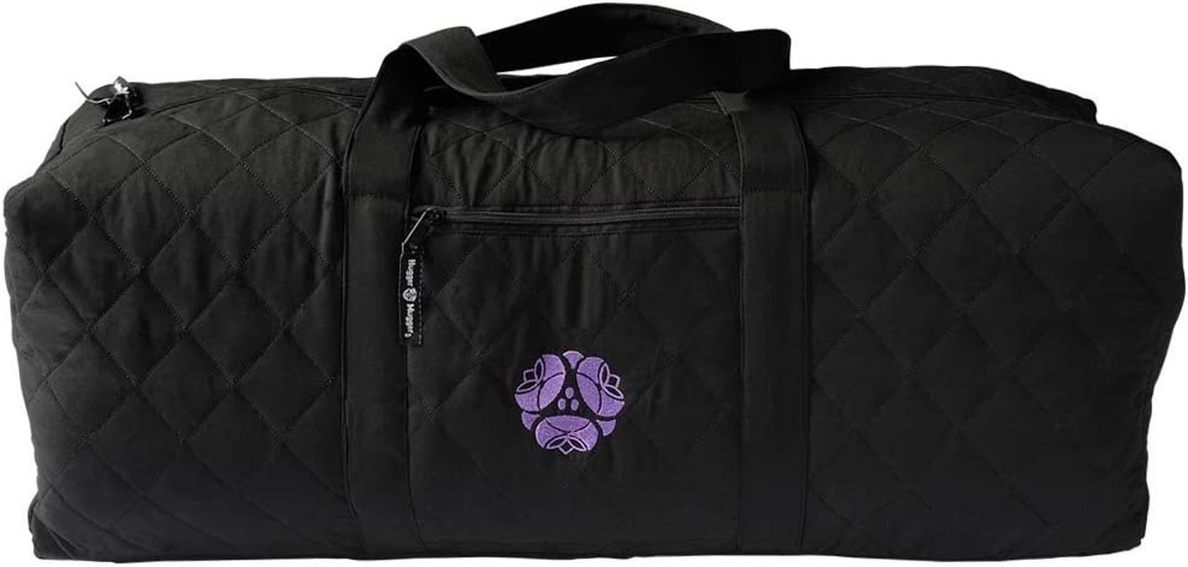 Hugger Mugger Quilted Yoga Mat Bag Black - Fits Most Yoga Mats with Extra Room for Props, 100% Durable Cotton, Double Handles, inside and outside Zipper Pockets
