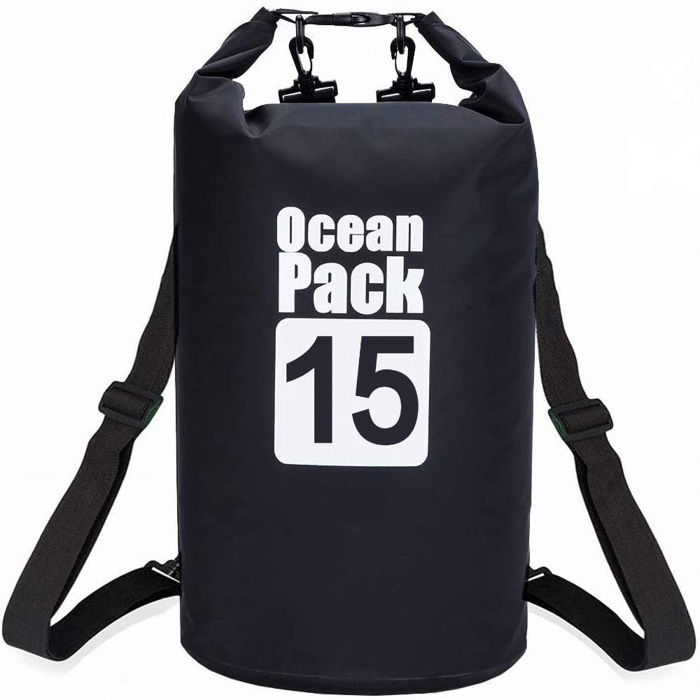 Waterproof Dry Bag, 10L/ 15L/ 20L/ 30L Roll Top Dry Compression Sack Keeps Gear Dry for Kayaking, Beach, Rafting, Boating, Hiking, Camping and Fishing (Black)