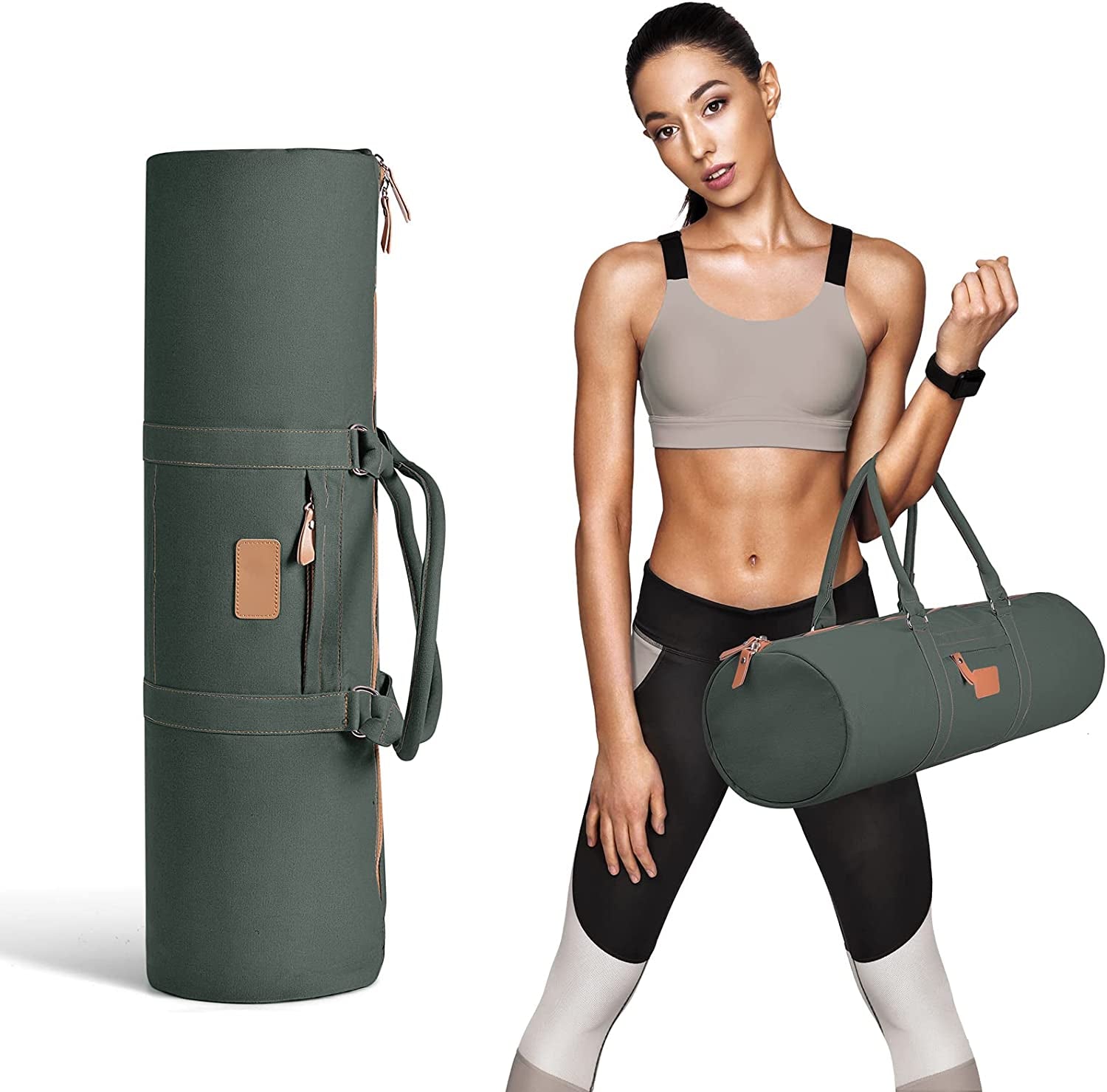 Xcellent Global Yoga Mat Bag with Durable Canvas, Side Pocket and Double Zipper Fit up to 27 Inches(69Cm) Width and 1/4 Inches(6Mm) Thick Matdd