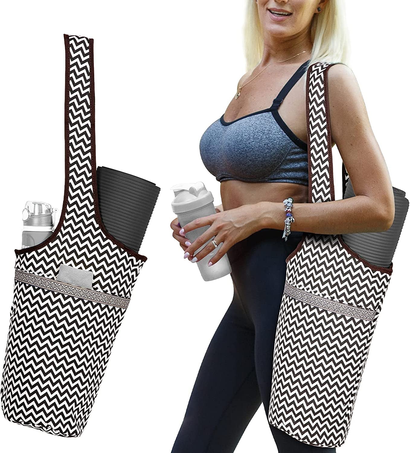 SARHLIO Yoga Mat Bag with Large Size Open Pocket and inside Zipper Pocket Yoga Mat Carrier Bag Fit Most Size Mats Yoga Bag for Women Men Easy Access Lightweight Comfortable Shoulder Strap