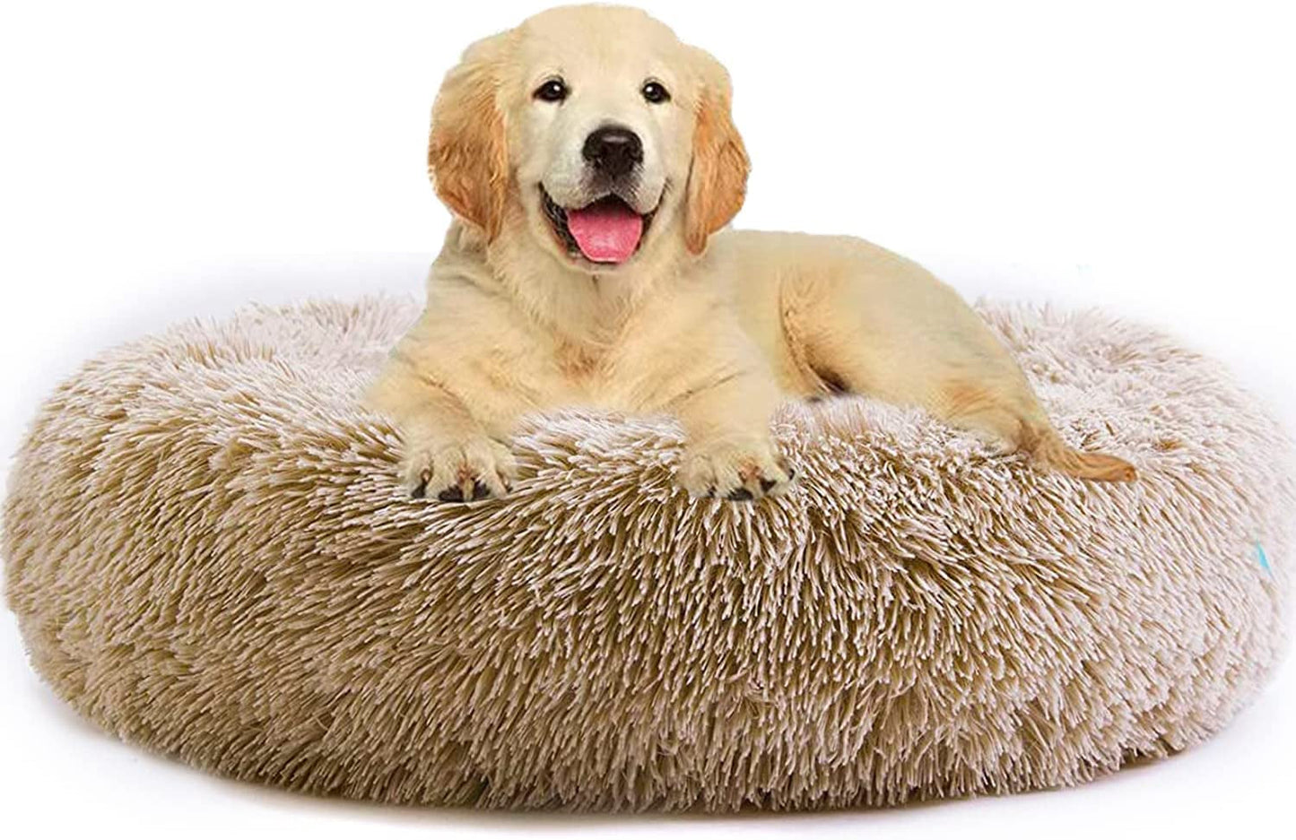 Napojoy Cat/Dog Beds for Small Medium Dogs , Calming Cushion round Donut Dog Bed, Anti-Slip Faux Fur Fluffy Cuddler Anxiety Cat Bed