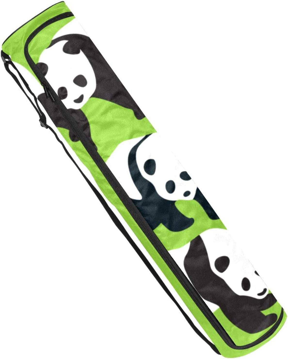 Cute Panda Green Pattern Yoga Mat Bags Full-Zip Yoga Carry Bag for Women Men, Exercise Yoga Mat Carrier with Adjustable Strap