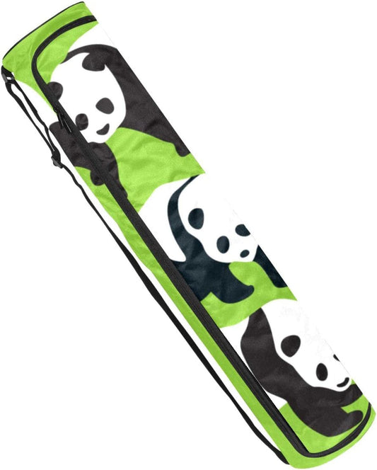 Cute Panda Green Pattern Yoga Mat Bags Full-Zip Yoga Carry Bag for Women Men, Exercise Yoga Mat Carrier with Adjustable Strap