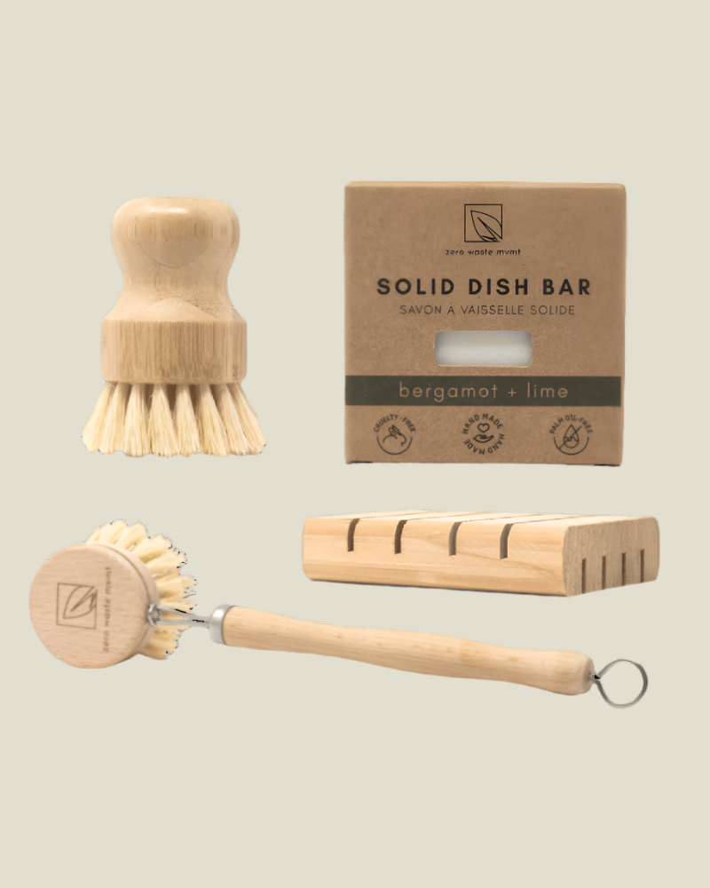 Dish Washing Bundle Dish Soap Bar Zero Waste MVMT With Both Brushes