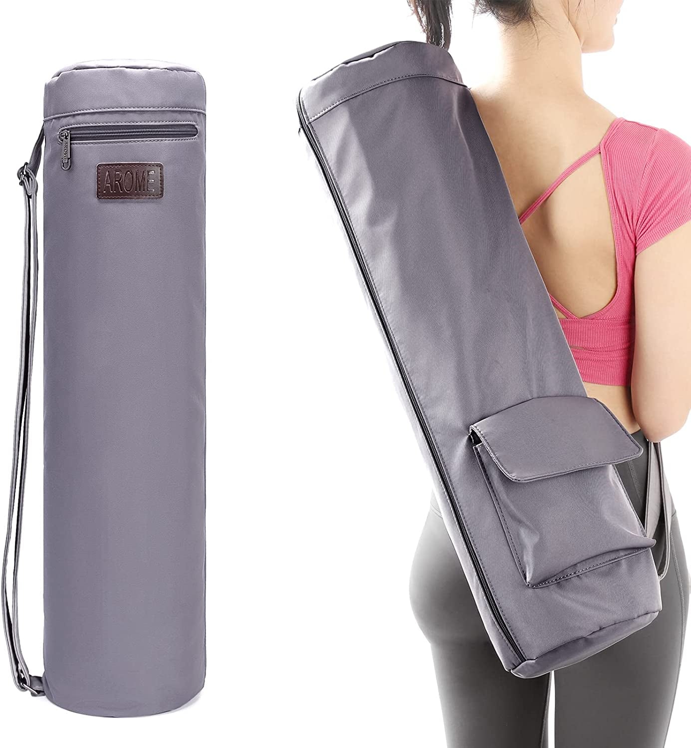 Yoga Mat Bag, AROME Waterproof Yoga Bag Mat Carrier Exercise Yoga Carrying Bag for Women Men, Full-Zip Yoga Gym Bag with 2 Multi-Functional Pockets and Adjustable Strap for 1/4” 1/3” 2/5” Thick Yoga Mat