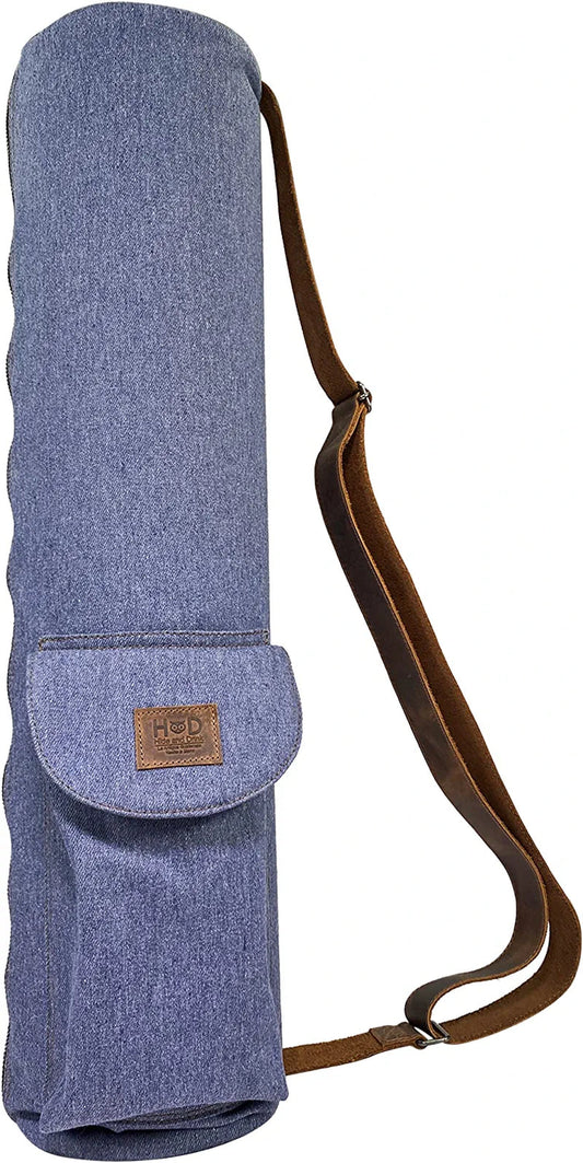 Hide & Drink, Yoga Mat Bag with Adjustable Strap Handmade from Repurposed Denim (Mat Not Included) - Exercise Mat Carrier with Extra Pocket, Wellness & Workout Accessories - Ipanema