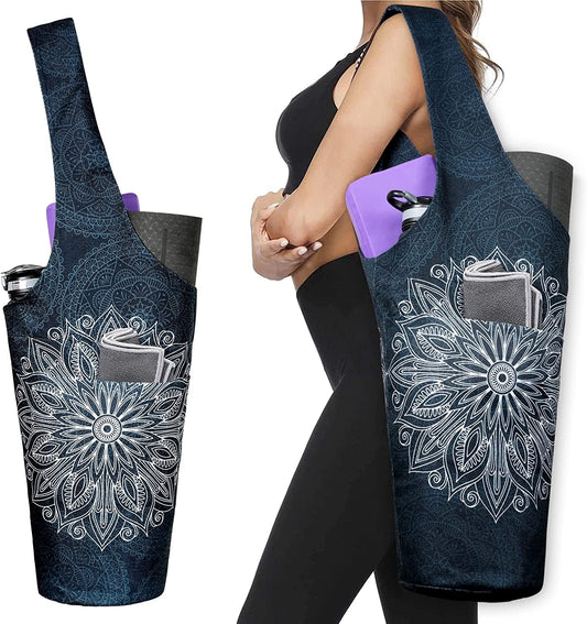 Fashion Printed Yoga Mat Bag with Large Side Pocket & Zipper Pocket Long Tote Yoga Bag Fit Most Size Mats - Holds More Yoga Accessories