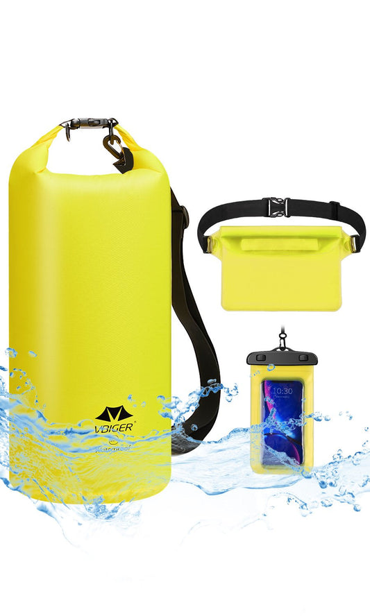 20L Portable Waterproof Dry Bag Backpack with Cellphone Bag and Waist Bag, Roll Top Sack Storage Pouch Bag for Camping Hiking Boating Kayaking Rafting, Yellow