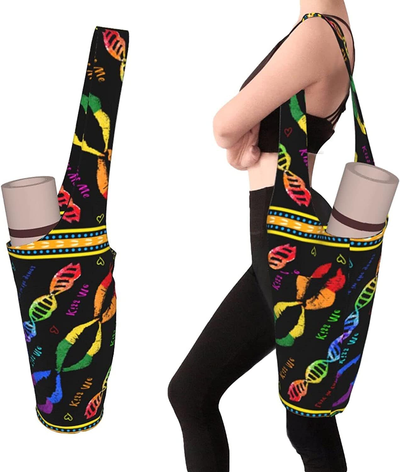 Firiseroh I Love Ballet Yoga Mat Bag for Women Carrier Large with Water Bottle Holder Pockets
