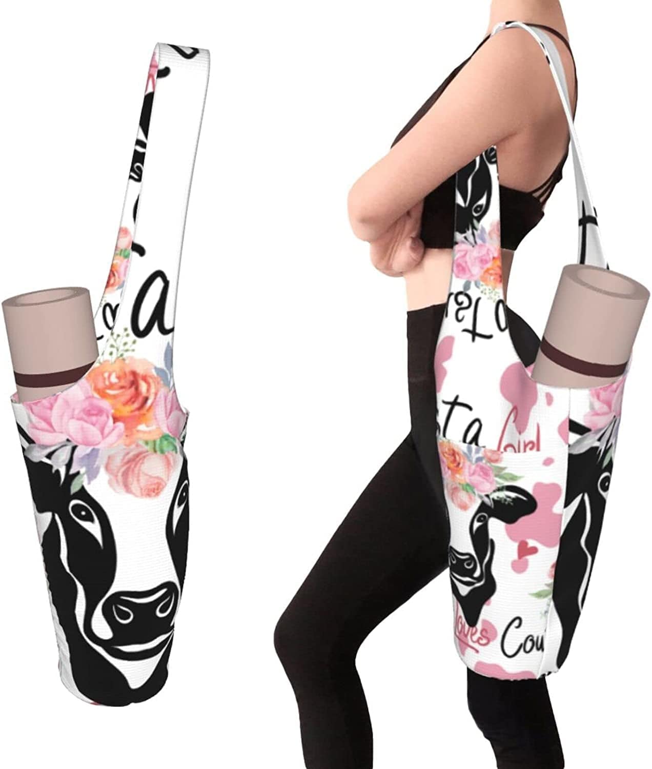 Firiseroh I Love Ballet Yoga Mat Bag for Women Carrier Large with Water Bottle Holder Pockets