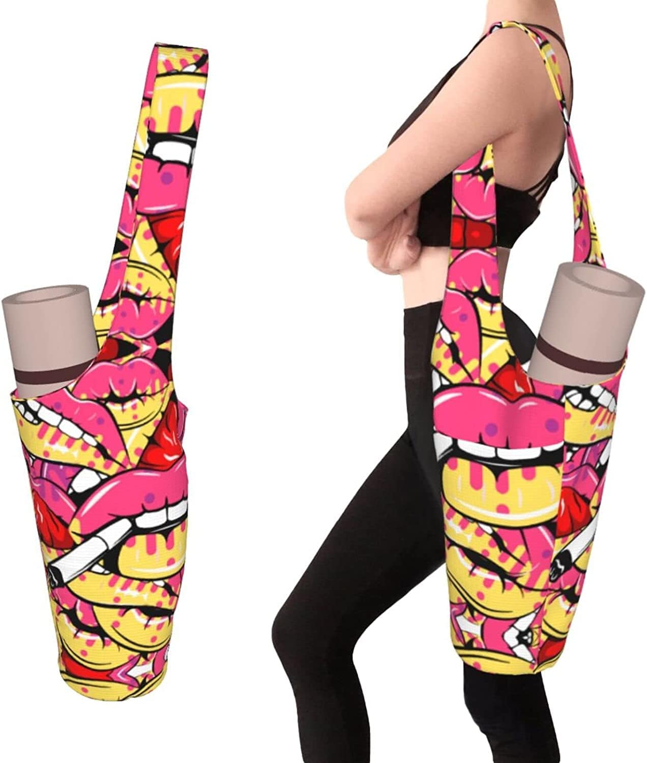 Firiseroh I Love Ballet Yoga Mat Bag for Women Carrier Large with Water Bottle Holder Pockets