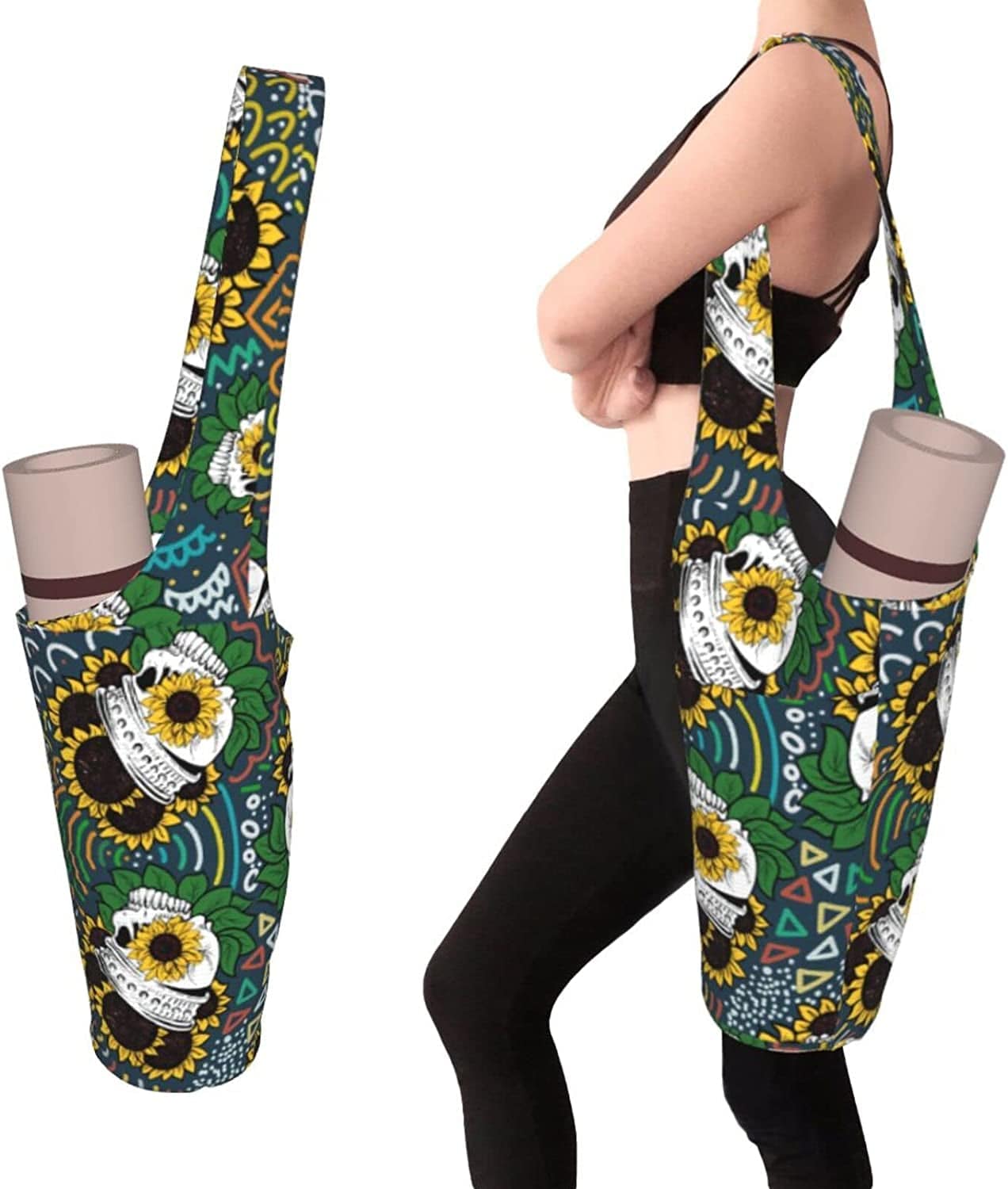 Firiseroh I Love Ballet Yoga Mat Bag for Women Carrier Large with Water Bottle Holder Pockets