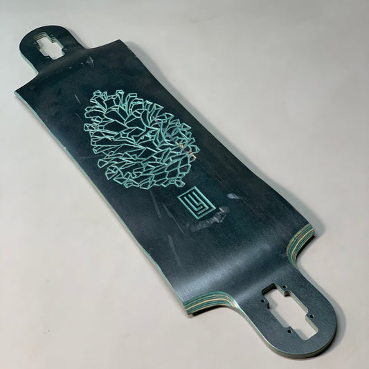 LANDYACHTZ Drop Through Carved Black/Green Pinecone Longboard Deck 38"x9.5" (New Other)