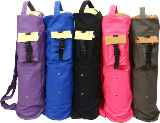 KD Yoga Mat Bag Cotton Canvas Cover Extra Large Bag Multi Functional Pockets for Bottle Belt Bricks Towel Wallet Block & More Sling Bag Mat Holder