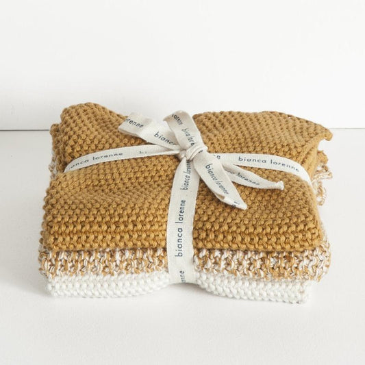 Ochre Knitted Wash Cloth Set
