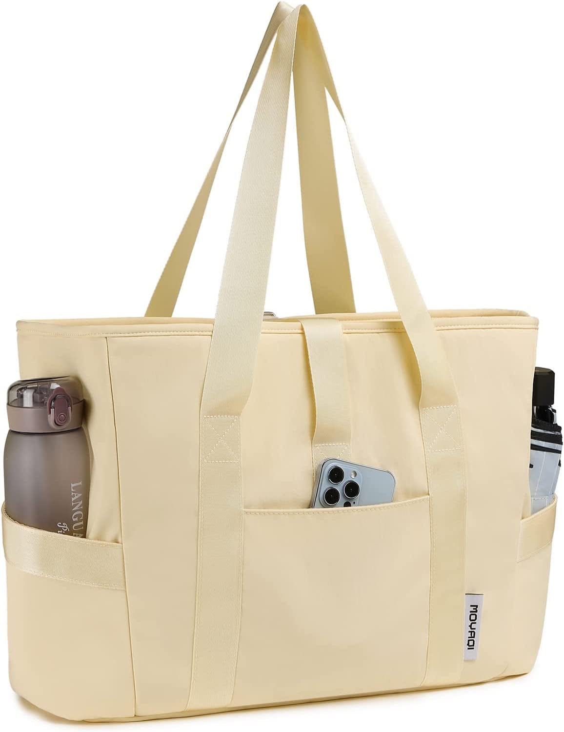 Moyaqi Yoga Tote Bag with Water Bottle Pockets Gym Bag with Yoga Mat Strap Weekender Bags for Women Men