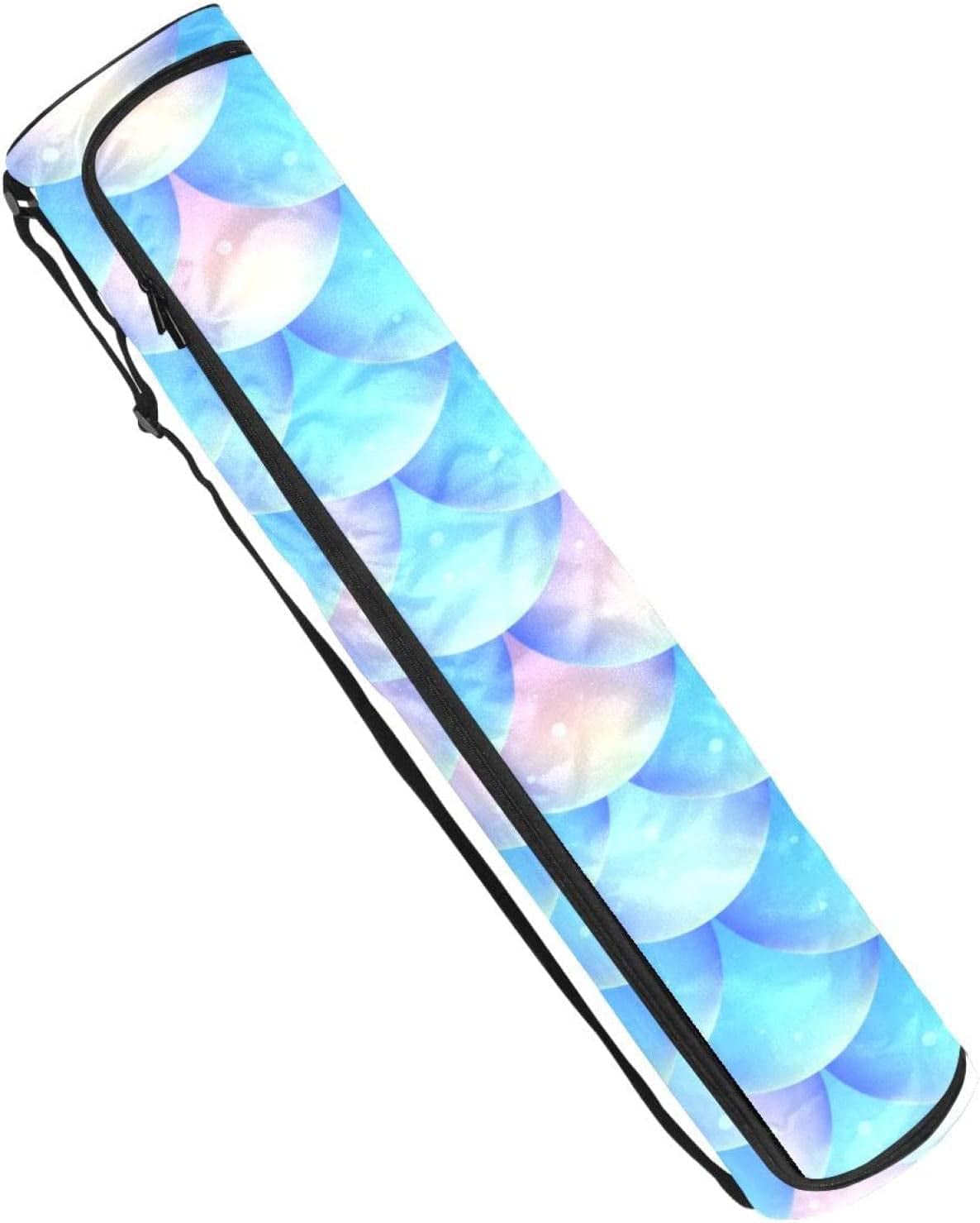 Yoga Mat Bag Carrier with Adjustable Shoulder Strap, Mermaid Scale Purple Blue Exercise Yoga Mat Carry Bag for Women Men